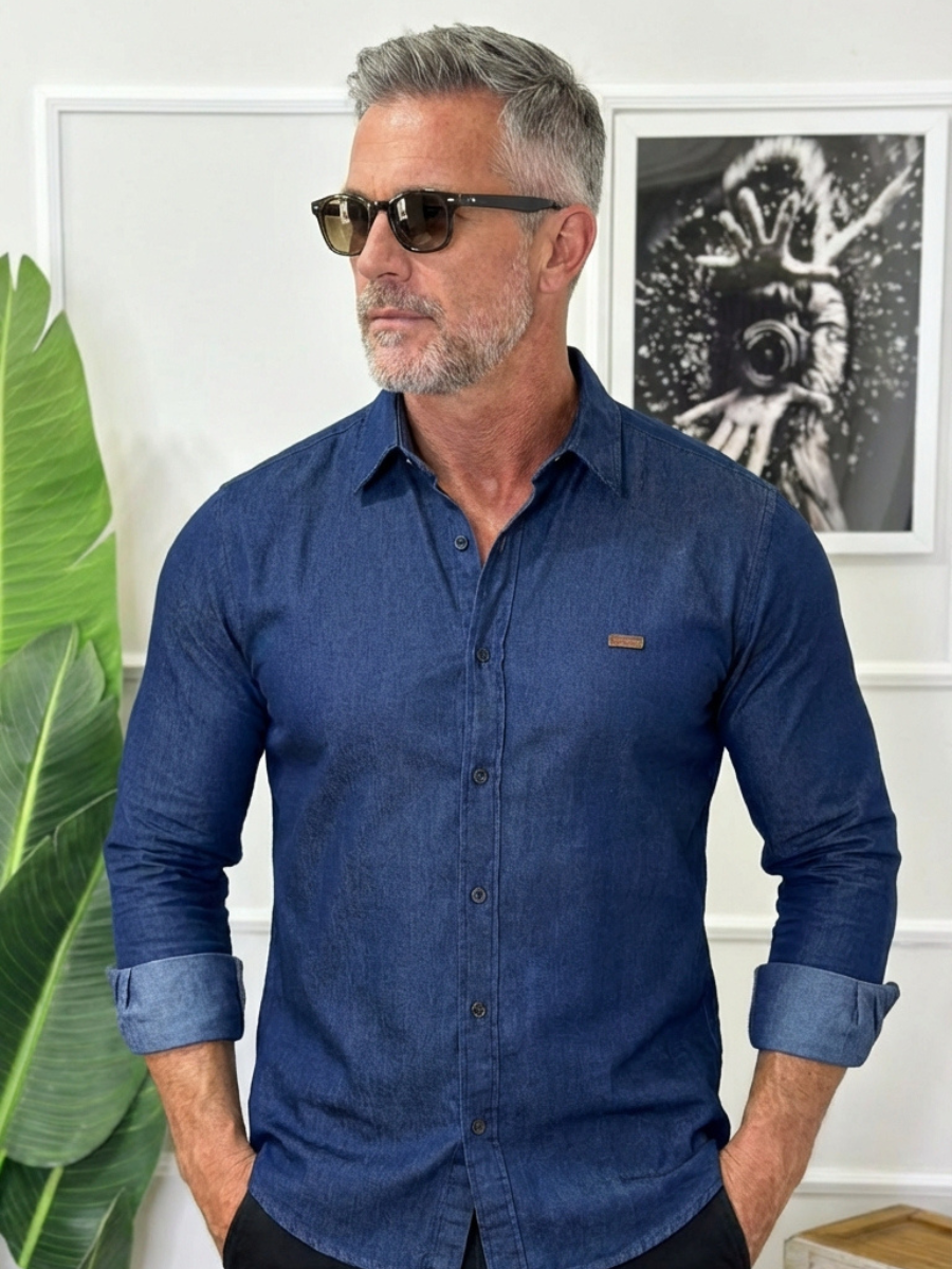 Camisa Social Jeans Masculina Burath